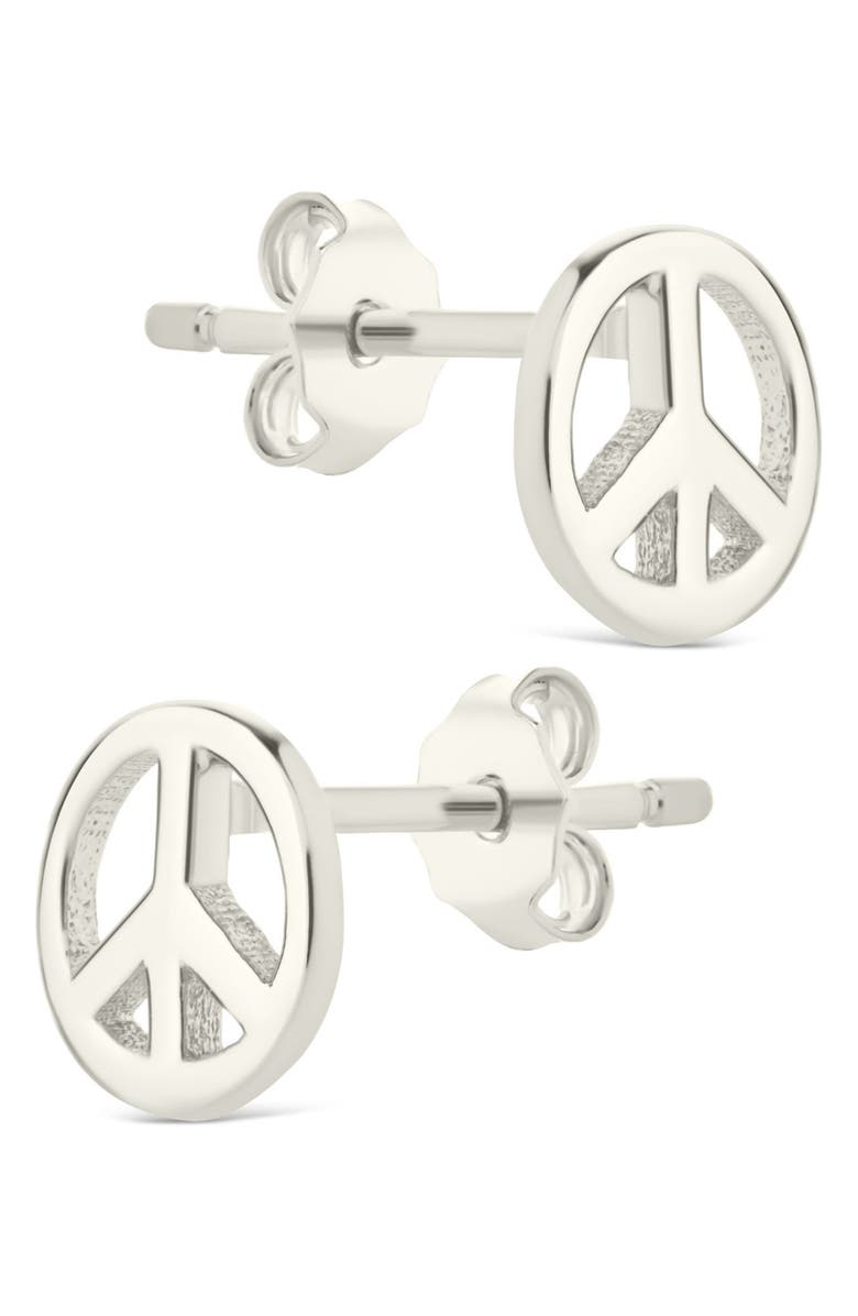 Sterling Forever Peace Sign Stud Earrings, Alternate, color, Silver