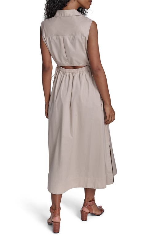 Shop Calvin Klein Cutout Cotton Maxi Dress In Khaki