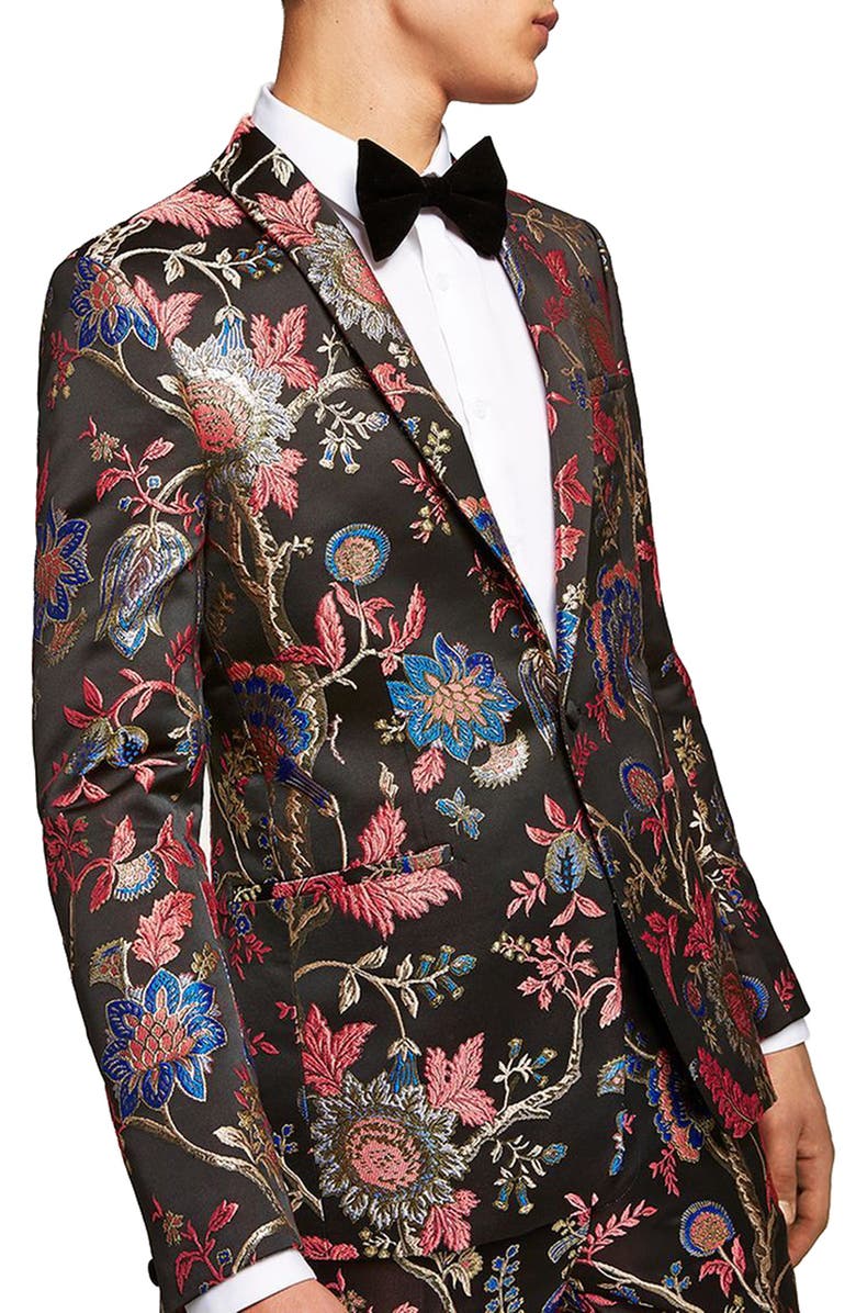Topman Classic Fit Floral Print Suit Jacket, Main, color, 