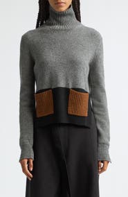 PLAN C Colorblock Turtleneck Wool & Cashmere Sweater