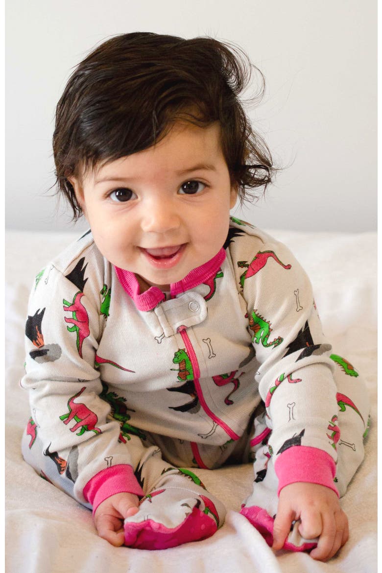 Kids Footed Printed Cotton Matching Family Pajamas, Animal Kingdom Prints, Alternate, color, MULTI