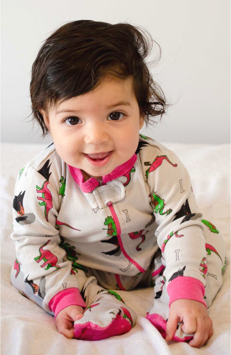 Leveret Kids Footed Printed Cotton Matching Family Pajamas, Animal Kingdom Prints, Alternate, color, Dinosaur