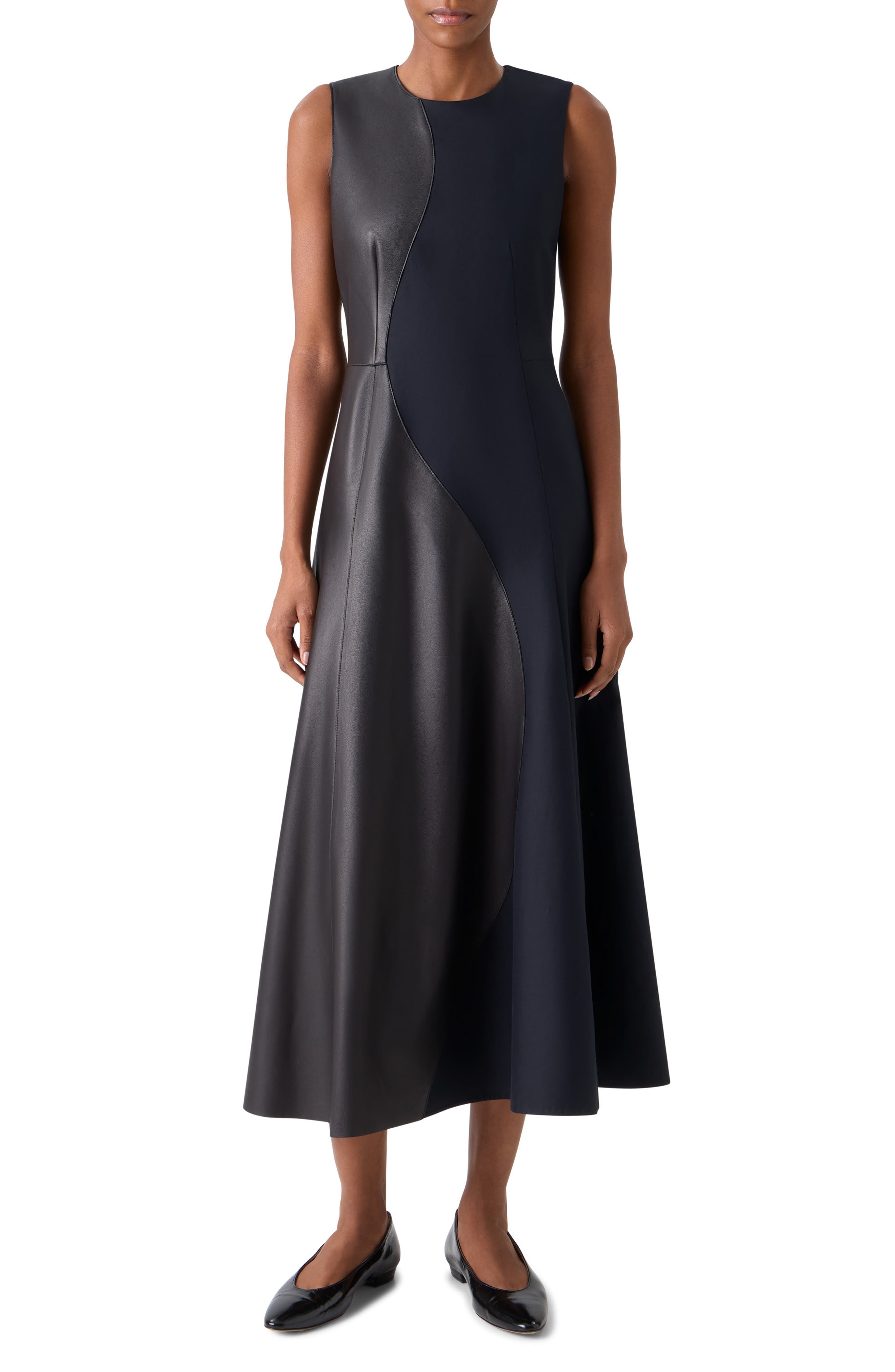 Leather Patch Cotton & Wool Midi Dress