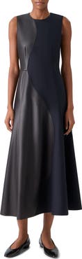 Akris Leather Patch Cotton & Wool Midi Dress