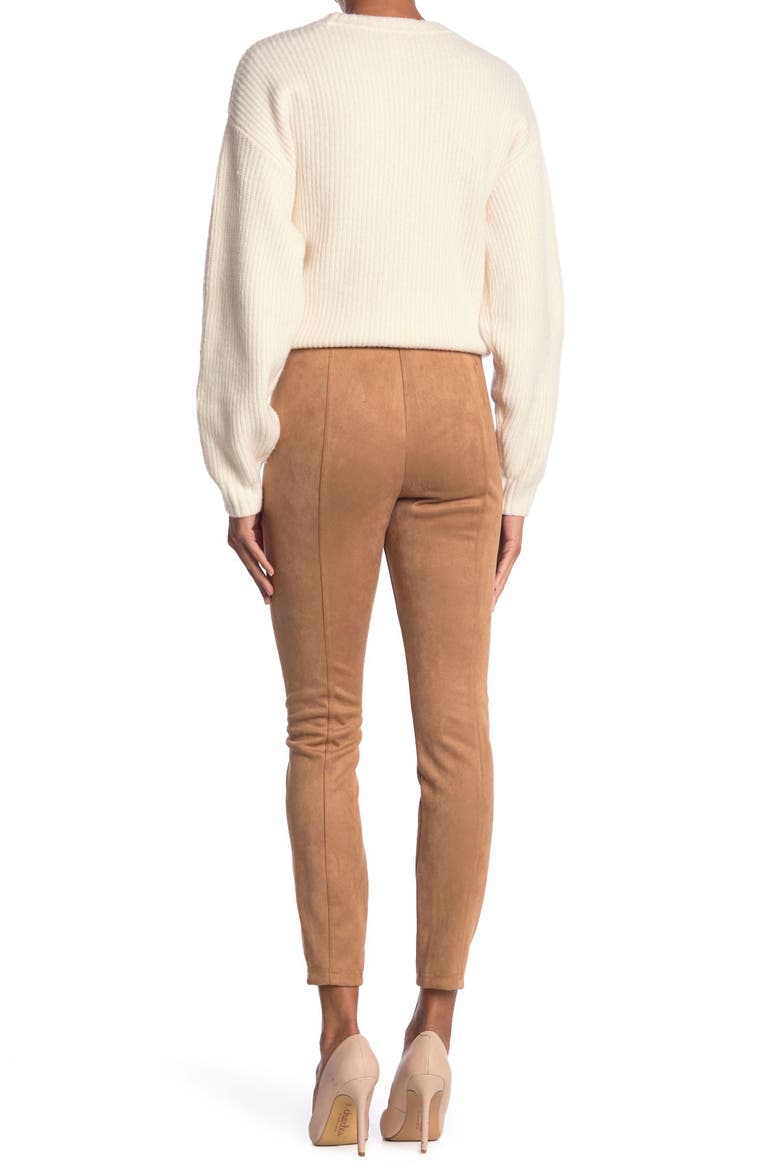 Seamed Faux Suede Leggings, Alternate, color, CAMEL