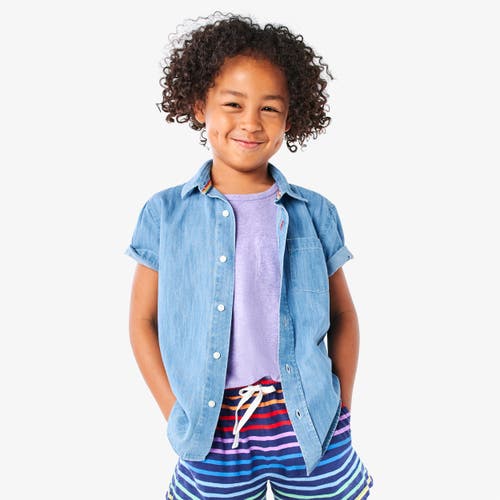 Primary Kids Short Sleeve Chambray Button Down In Chambray