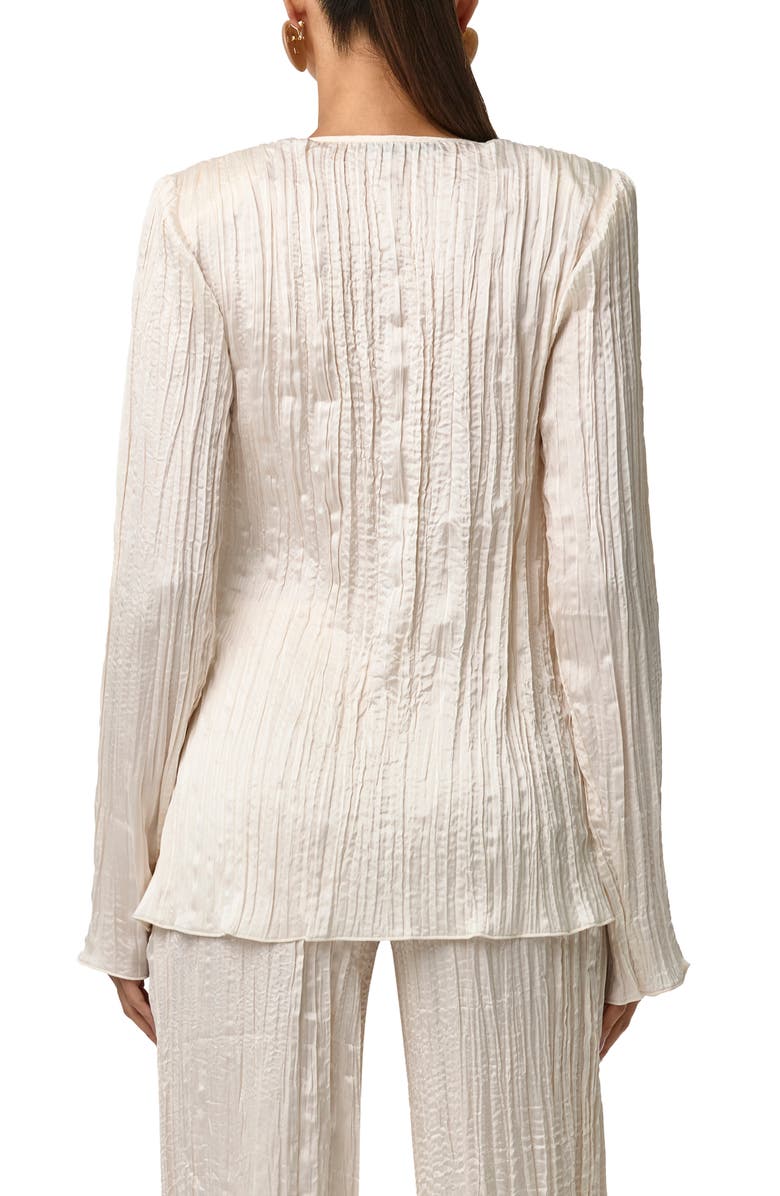 Naked Wardrobe Plissé Tie Front Satin Top, Alternate, color, Crema