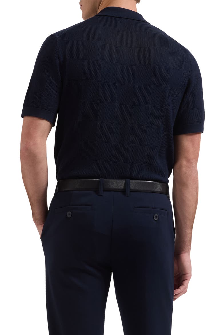Checkerboard Stitch Polo Sweater, Alternate, color, NAVY
