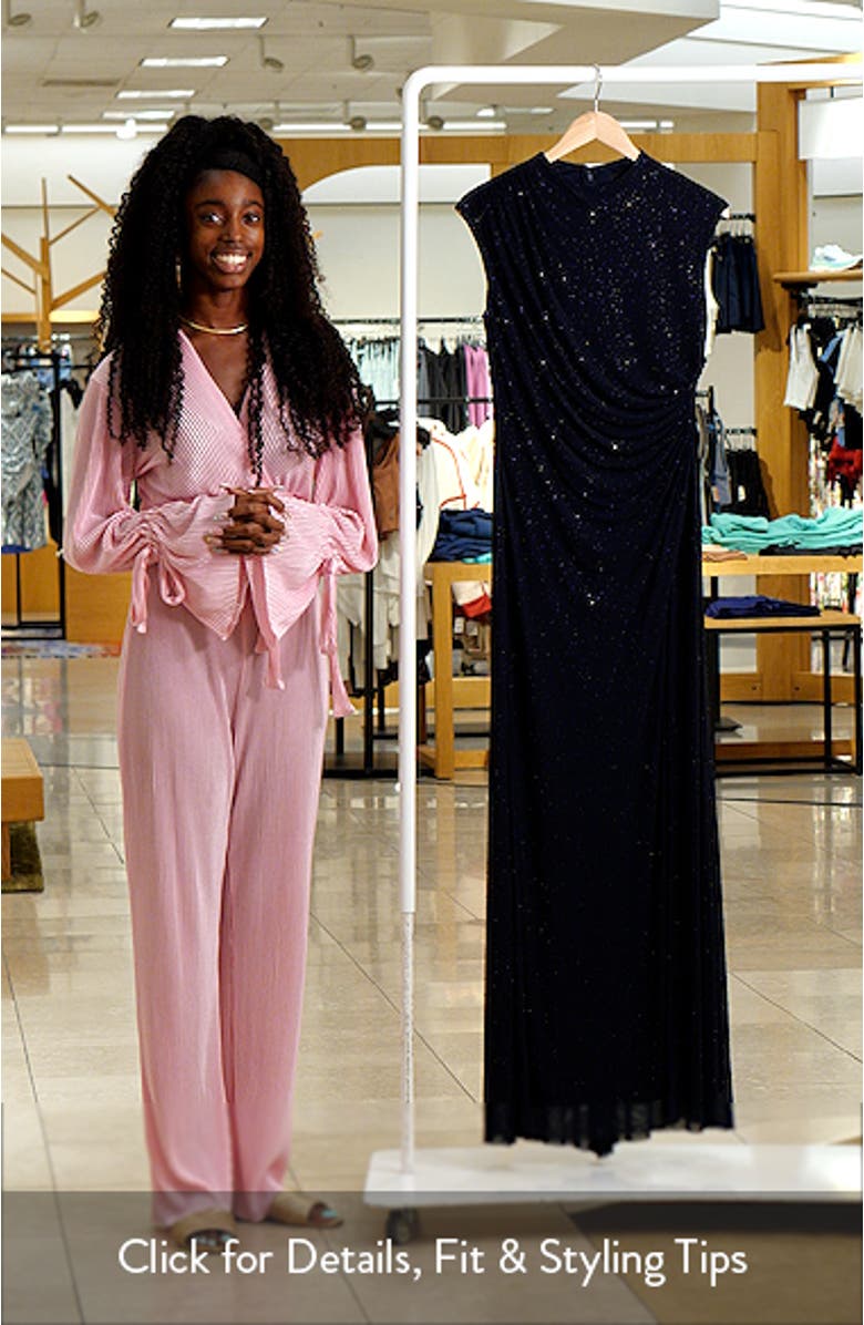 Crystal Stud Detail Powermesh Sheath Gown, sales video thumbnail