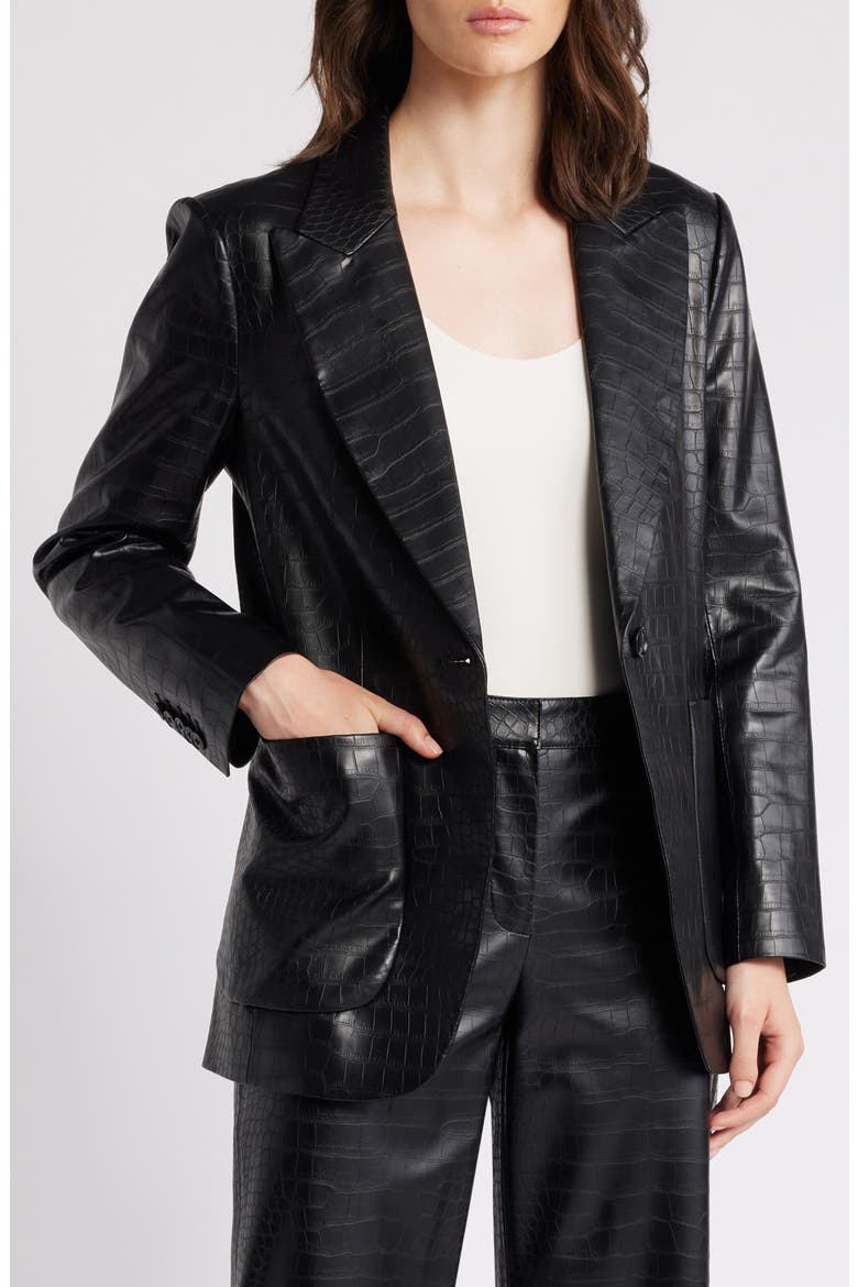 Embossed Faux Leather Blazer, Main, color, BLACK