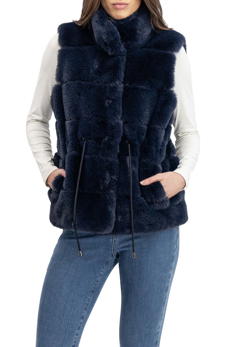 Lyla Grant Fur-Free Rex Rabbit (Faux Fur) Vest, Alternate, color, Navy