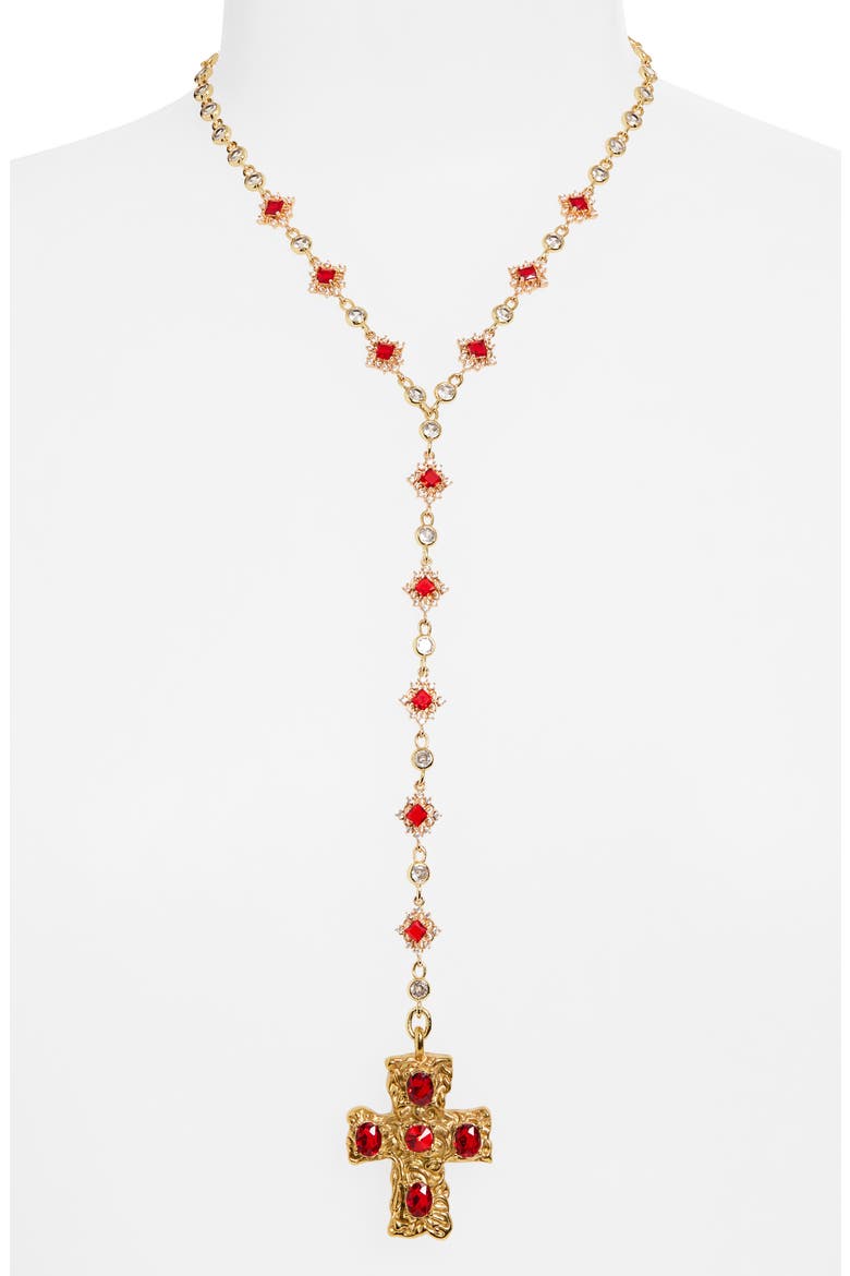 Belvedere Cross Rosary Chain Necklace, Alternate, color, GOLD/ RED