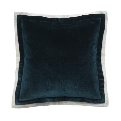 Sancia Solid Ink Blue With Trim Velvet Decor Throw Pillow, 20" x 20" Cover And Insert Set
