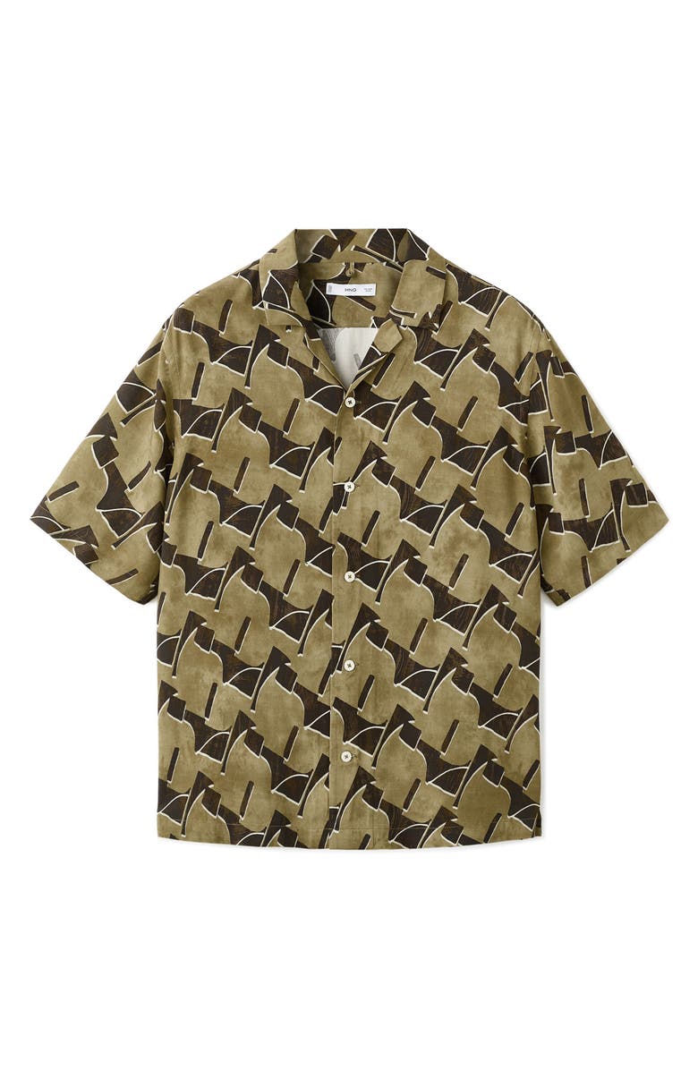 MANGO Abstract Print Camp Shirt, Alternate, color, Ochre