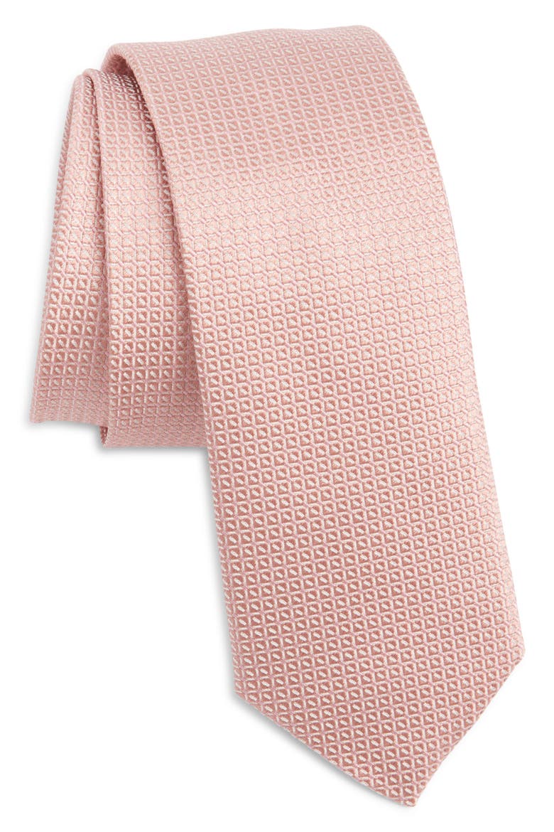 Micropattern Silk Blend Tie, Main, color, OPEN PINK
