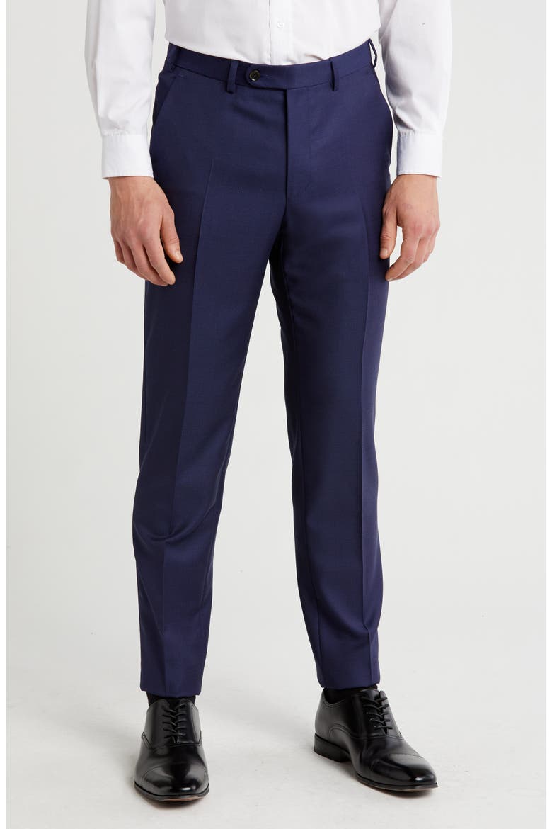 Flat Front Bird's Eye Virgin Wool Dress Pants, Main, color, BLUE