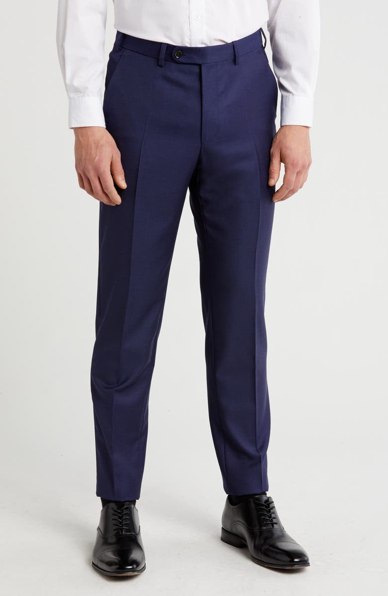 DIGEL Flat Front Bird's Eye Virgin Wool Dress Pants, Main, color, Blue