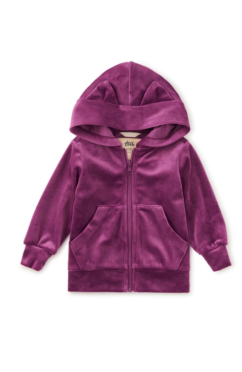 Tea Collection Cat Ears Velour Hoodie, Alternate, color, Cosmic Berry