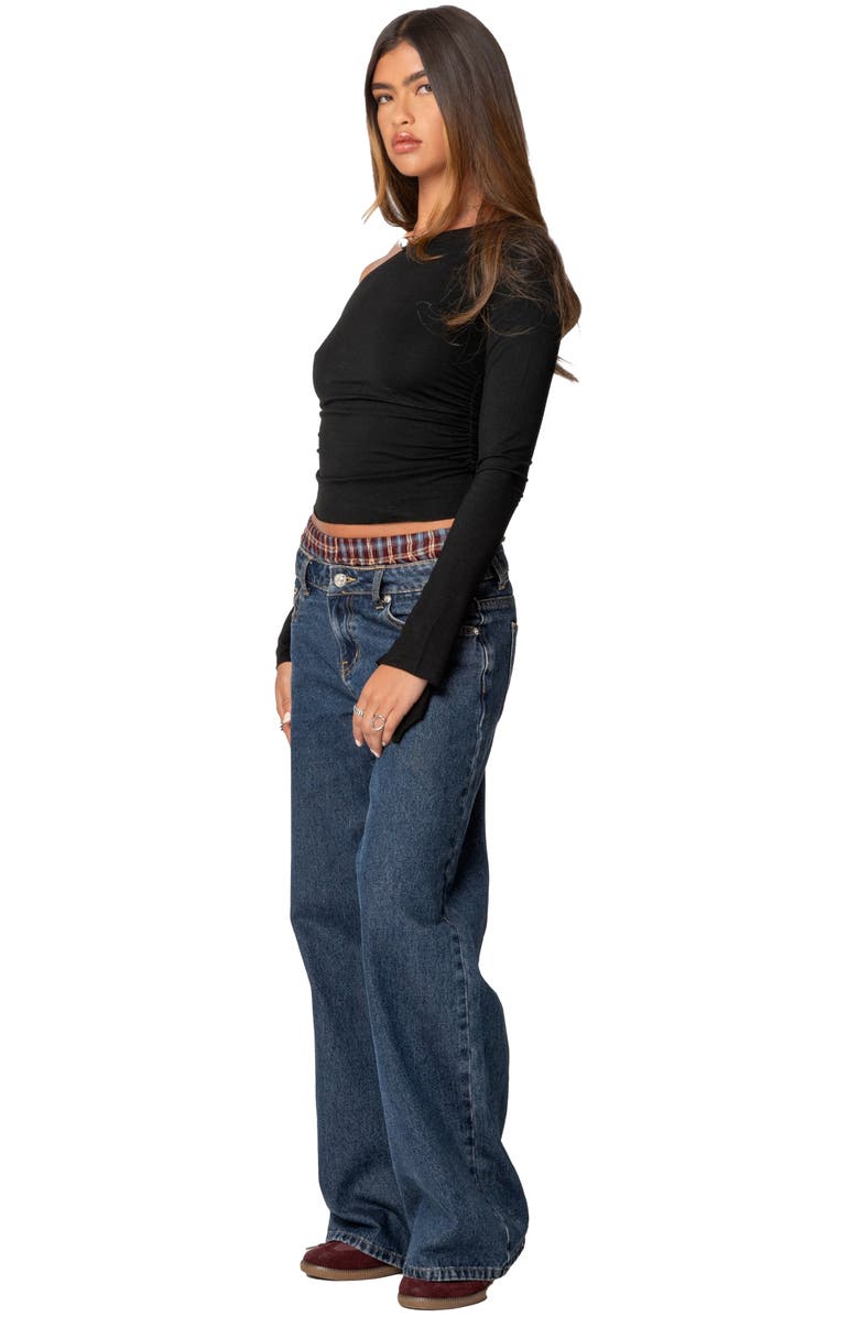 EDIKTED Stacie Ruched One-Shoulder Top, Alternate, color, Black