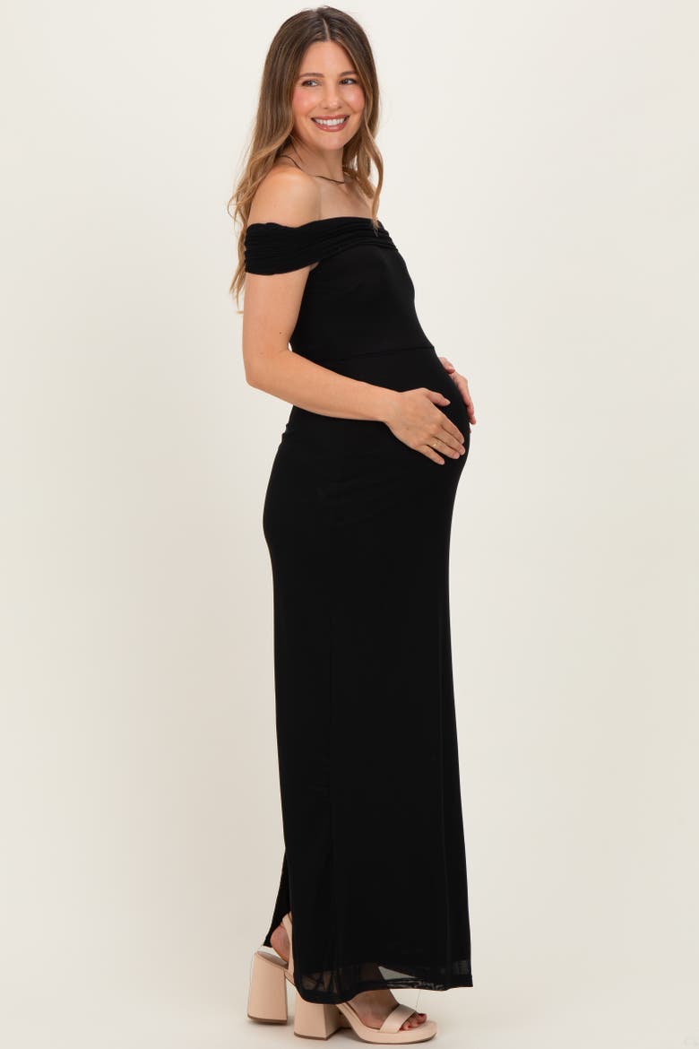 Off Shoulder Mesh Maxi Dress, Alternate, color, Black