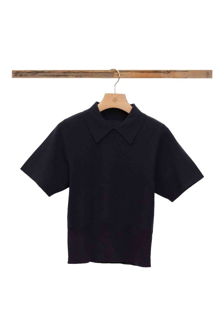 Cotton Blend Crepe Polo, Main, color, MIDNIGHT