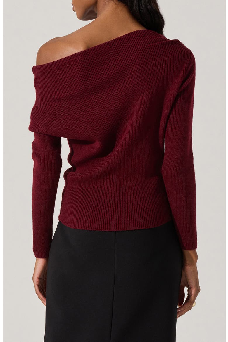 One-Shoulder Rib Sweater, Alternate, color, WINE