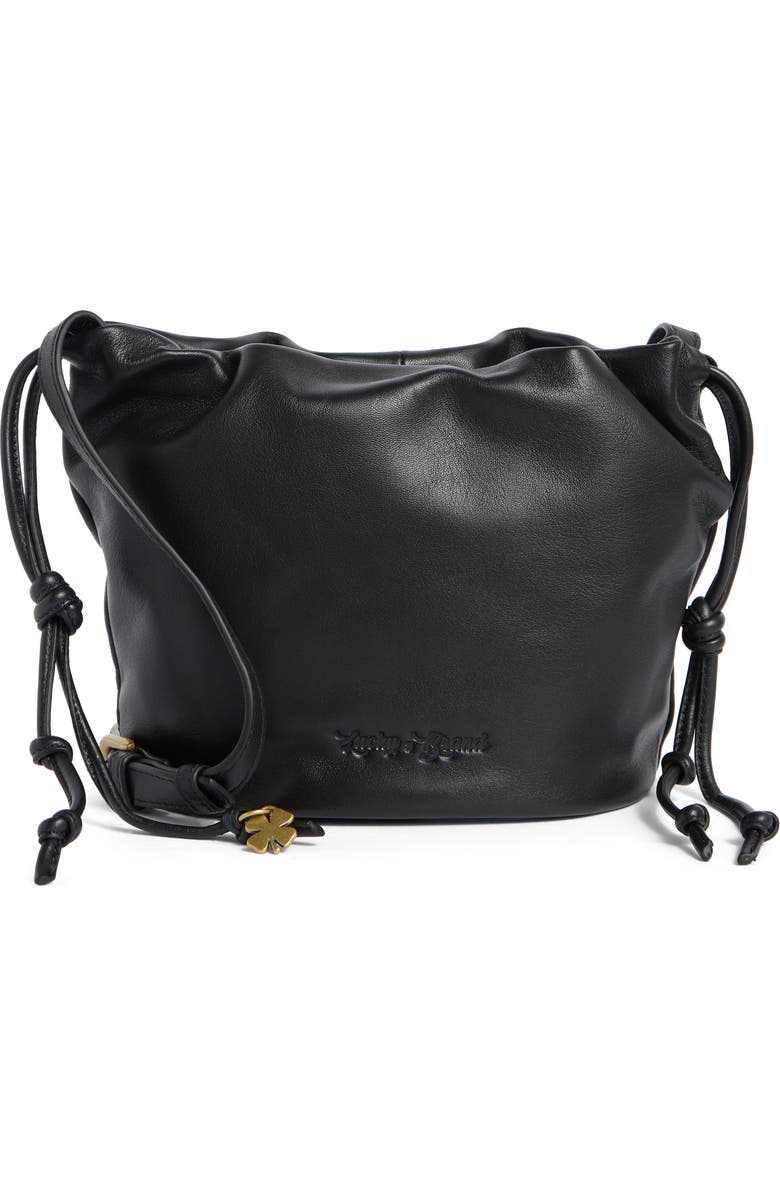 Lucky Brand Tess Drawstring Leather Bucket Bag, Main, color, Black