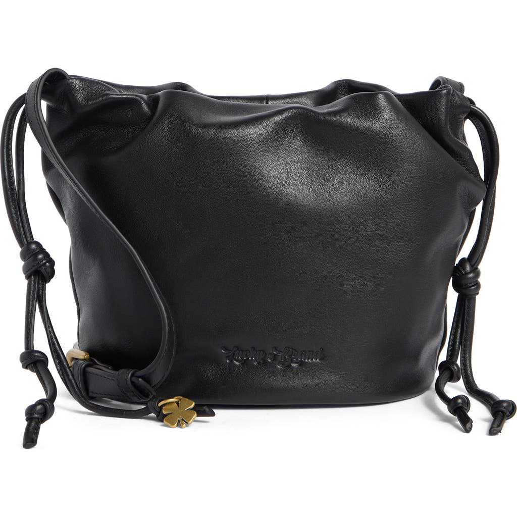 Lucky Brand Tess Drawstring Leather Bucket Bag In Black