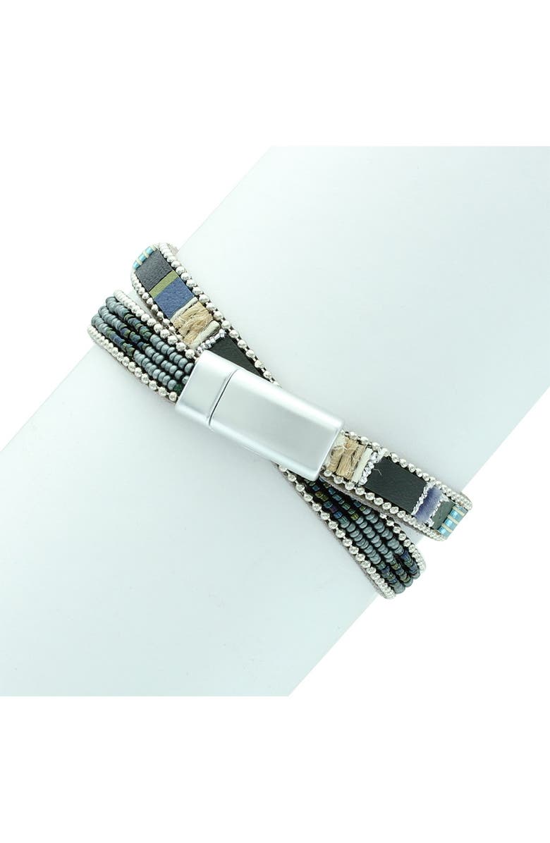 OLIVIA WELLES Sadie Magnetic Beaded Wrap Bracelet, Alternate, color, Silver / Green