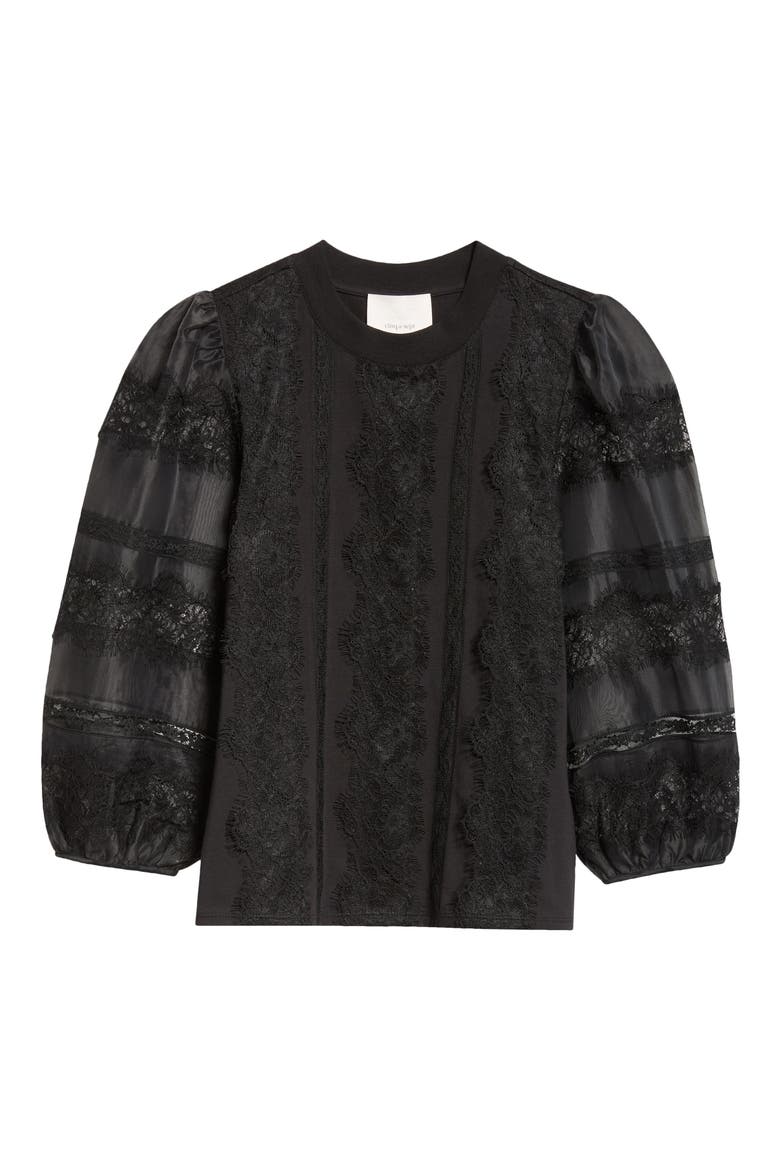 Stefania Lace Trim Shirt, Alternate, color, BLACK
