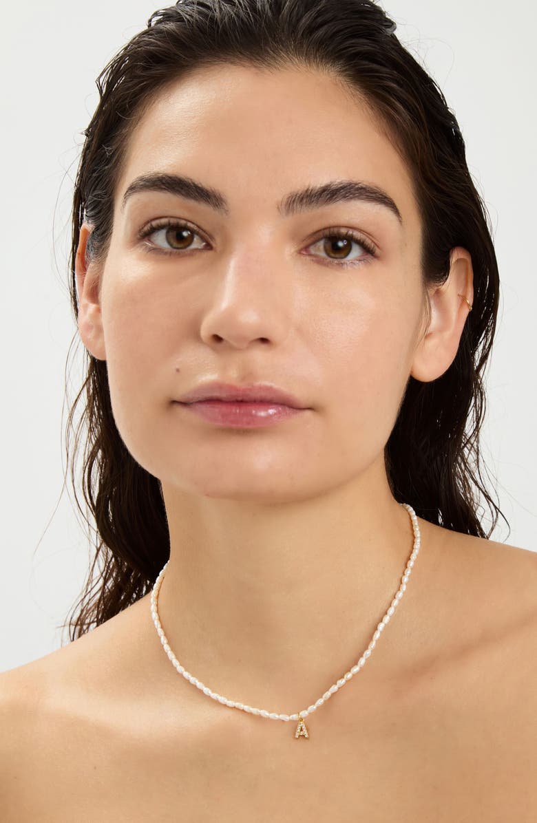 st. Moran Initial Freshwater Pearl Beaded Necklace, Alternate, color,