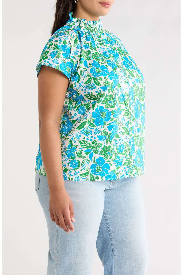 Bivore Patma Floral Mock Neck Button-Up Top, Alternate, color, BLUE-GREEN-WHITE