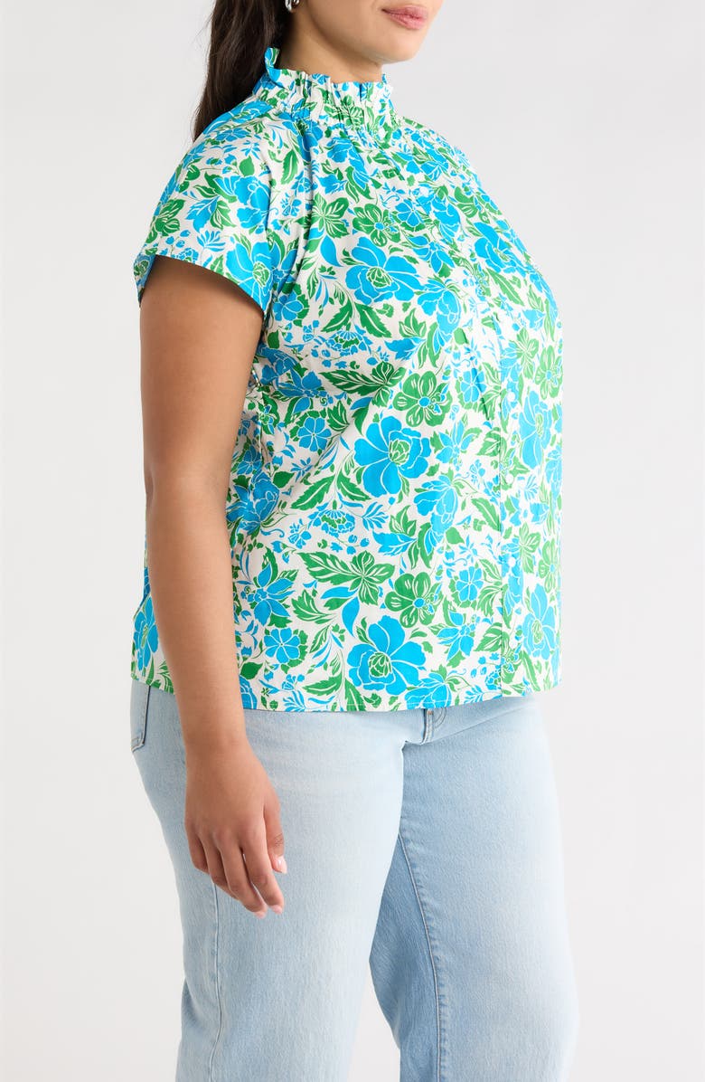 SUGARLIPS Bivore Patma Floral Mock Neck Button-Up Top, Alternate, color, Blue-Green-White