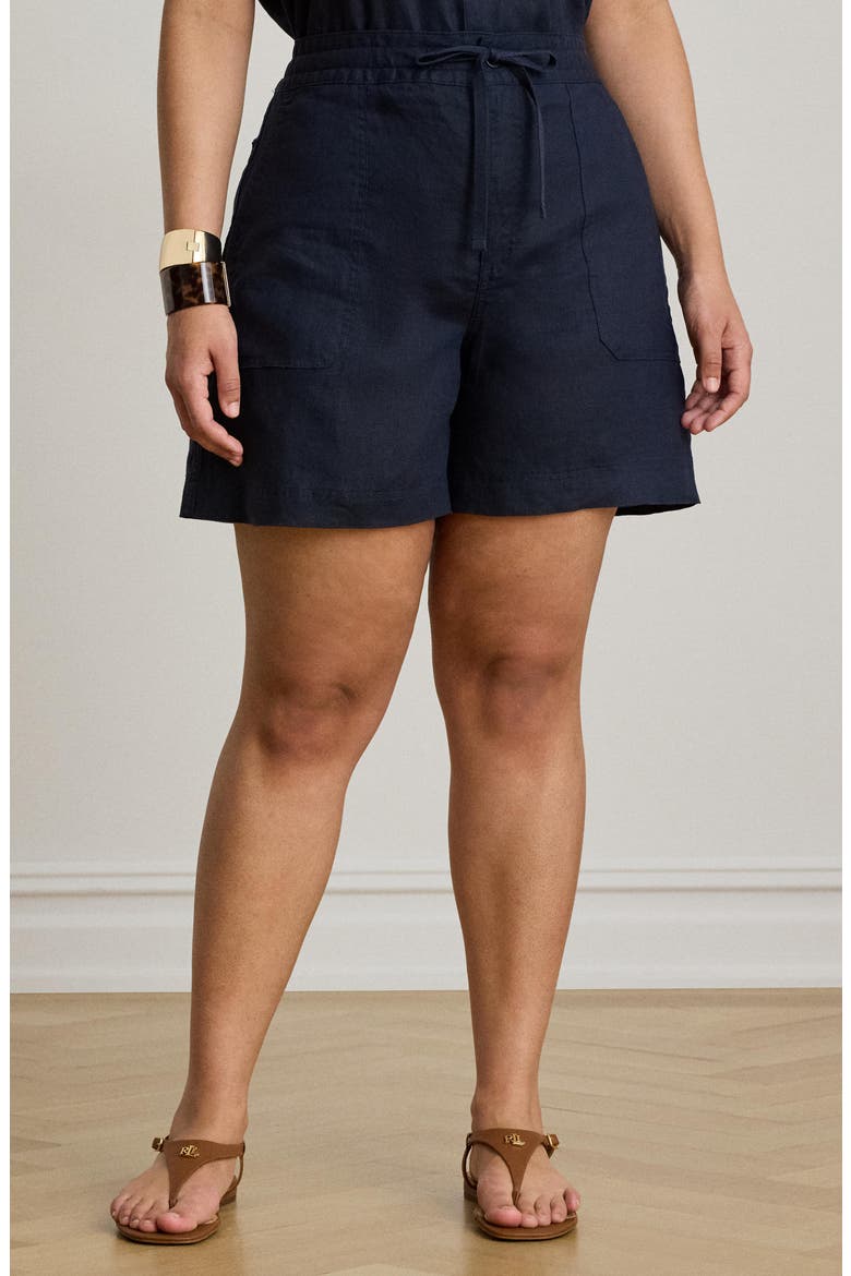 Linen Drawstring Shorts, Alternate, color, LAUREN NAVY BLUE
