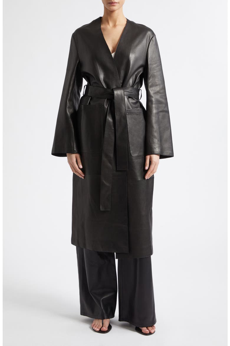 Ruelle Smooth Leather Coat, Main, color, NOIR CLASSIQUE