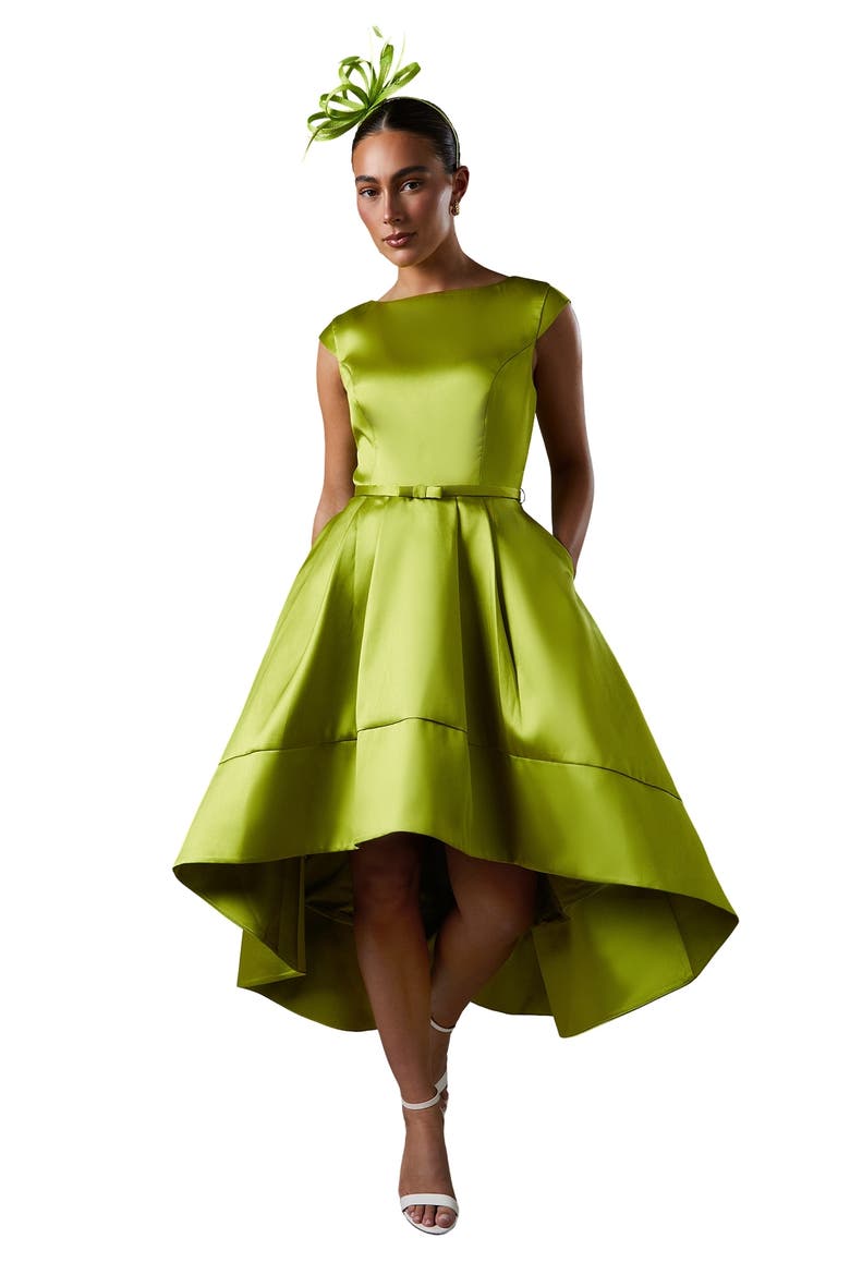 High Low Twill Midi Dress, Main, color, Chartreuse