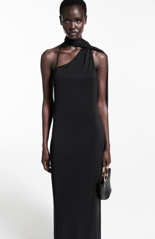 Mango Asymmetric Drape Maxi Dress In Black