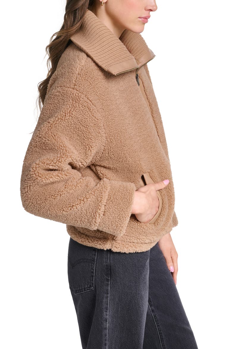 Floral Print Faux Shearling Bomber Jacket, Alternate, color, CHESTNUT