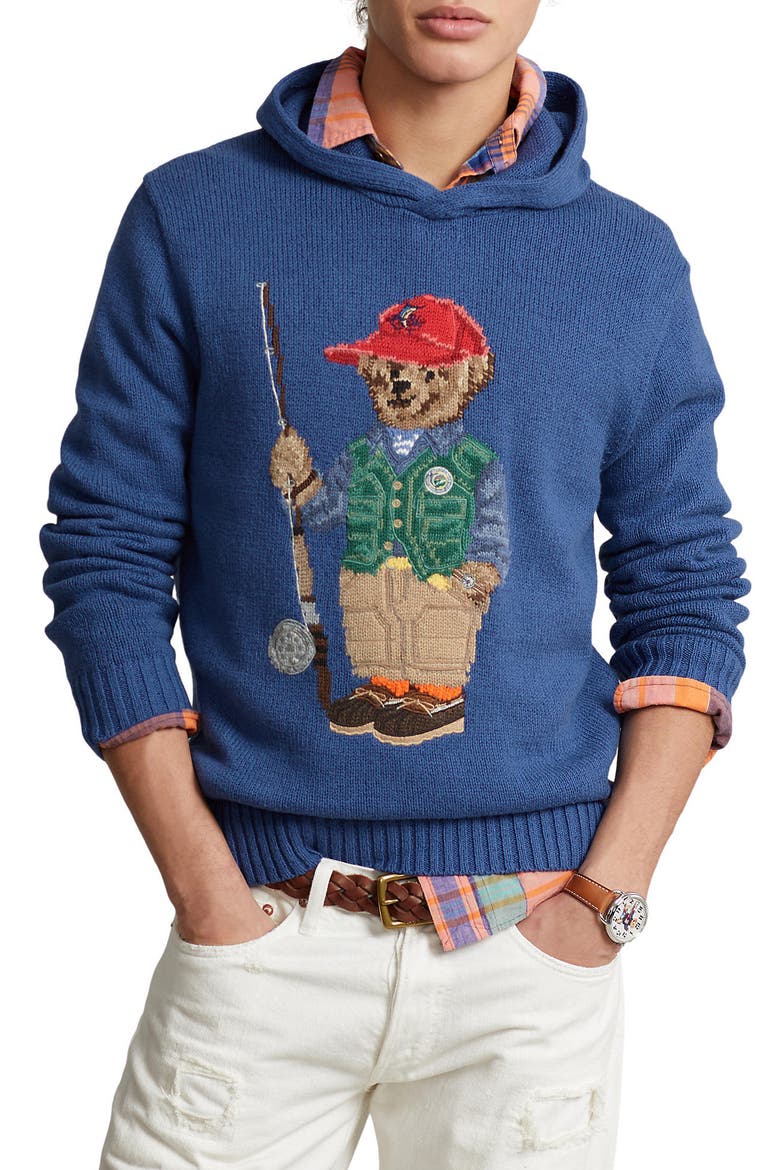 Polo Bear Embroidered Hooded Sweater, Main, color, OLD ROYAL