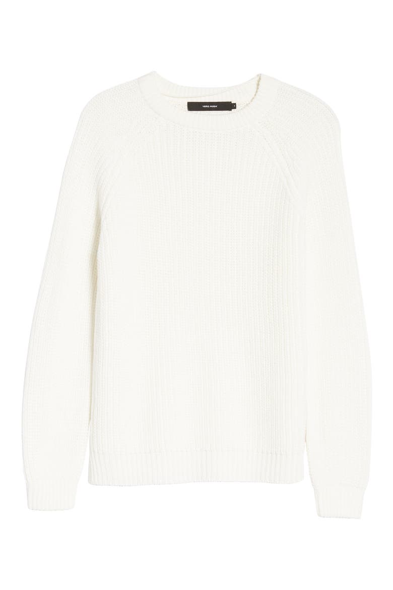 Shaker Stitch Crewneck Sweater, Alternate, color, SNOW