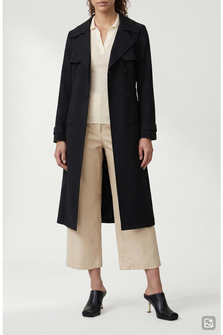 Evelin Tie Waist Water Repellent Coat, Alternate, color, BLACK