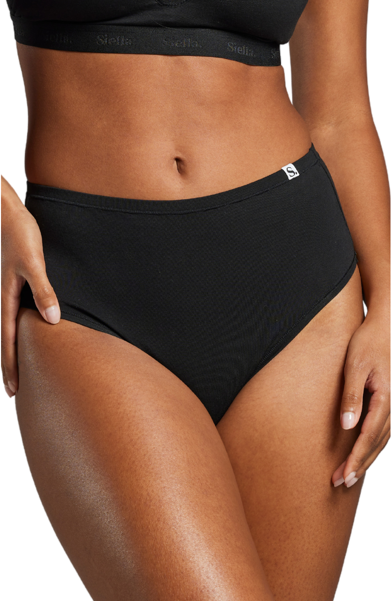 Siella Organic Cotton High Waist Brief, Main, color, Black