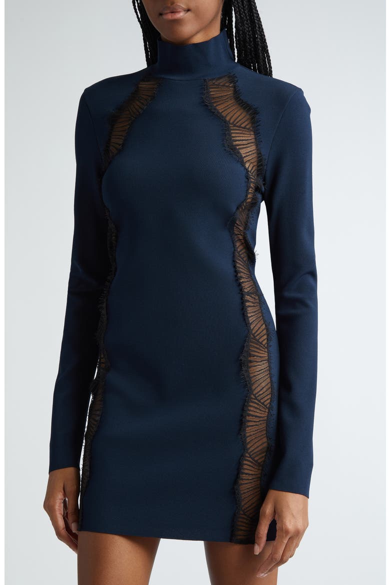 Lace Detail Cutout Long Sleeve Knit Dress, Alternate, color, NAVY