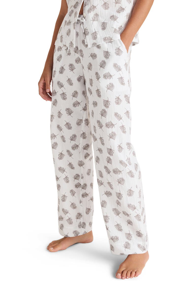 Haven Well Within Organic Cotton Gauze Tossed Fern Pajama Pants, Main, color, White Multi