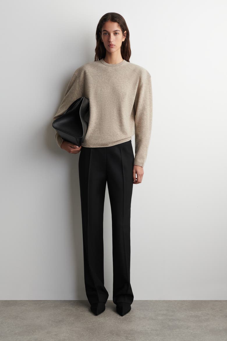 Merino Wool Crew-neck Sweater, Alternate, color, BEIGE MÉLANGE