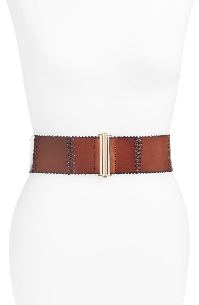 Elise M. 'Woodland' Stitched Leather Belt, Main, color, 