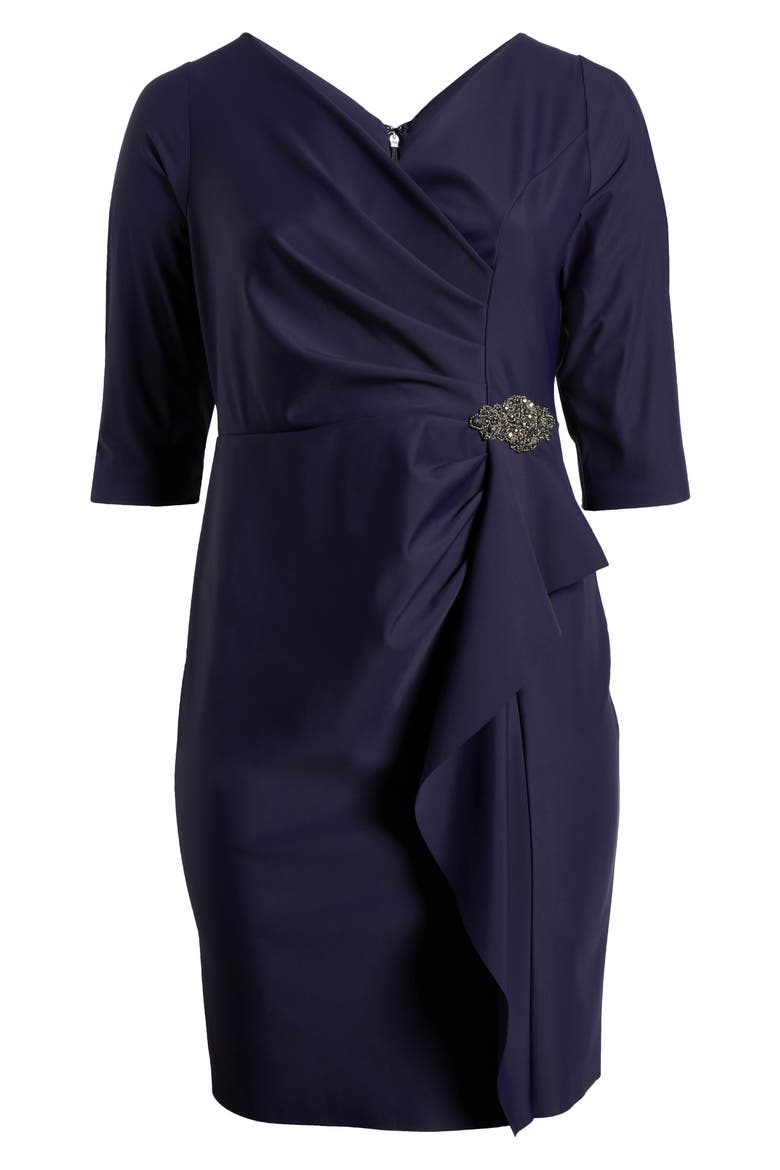 Pleated Sheath Cocktail Dress, Alternate, color, NAVY
