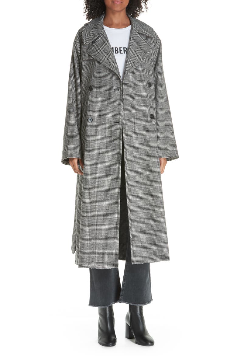 Topher Plaid Wool Blend Coat, Main, color, BLACK/ WHITE
