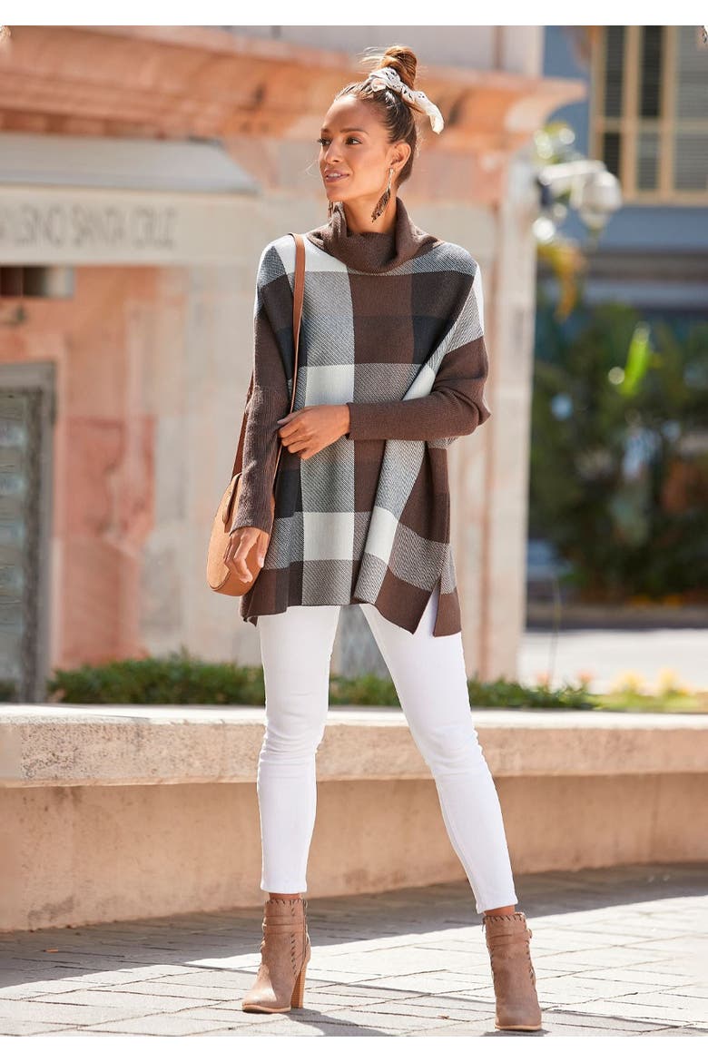 Checked Oversized Sweater, Alternate, color, Brown Multi