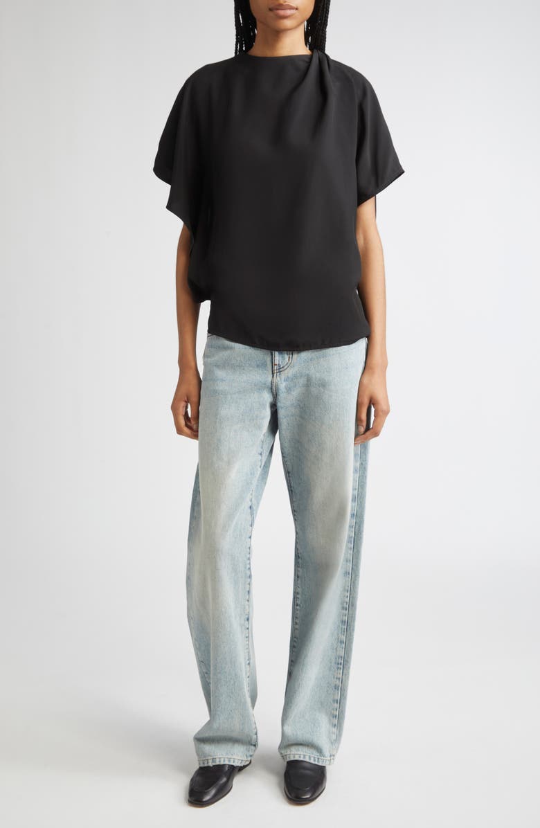Proenza Schouler Etta Hammered Viscose Asymmetric Sleeve Top, Alternate, color, Black
